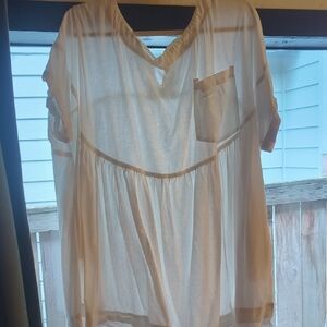 Free People Baby Doll White Linen Oversized Shirt Blouse